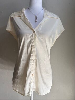 SHEIN Cream Short-Sleeve Button Down Blouse